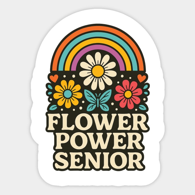 Flower Power Senior – Retro Rainbow & Daisies Hippie Vibes Sticker by ArtistTee ⭐⭐⭐⭐⭐